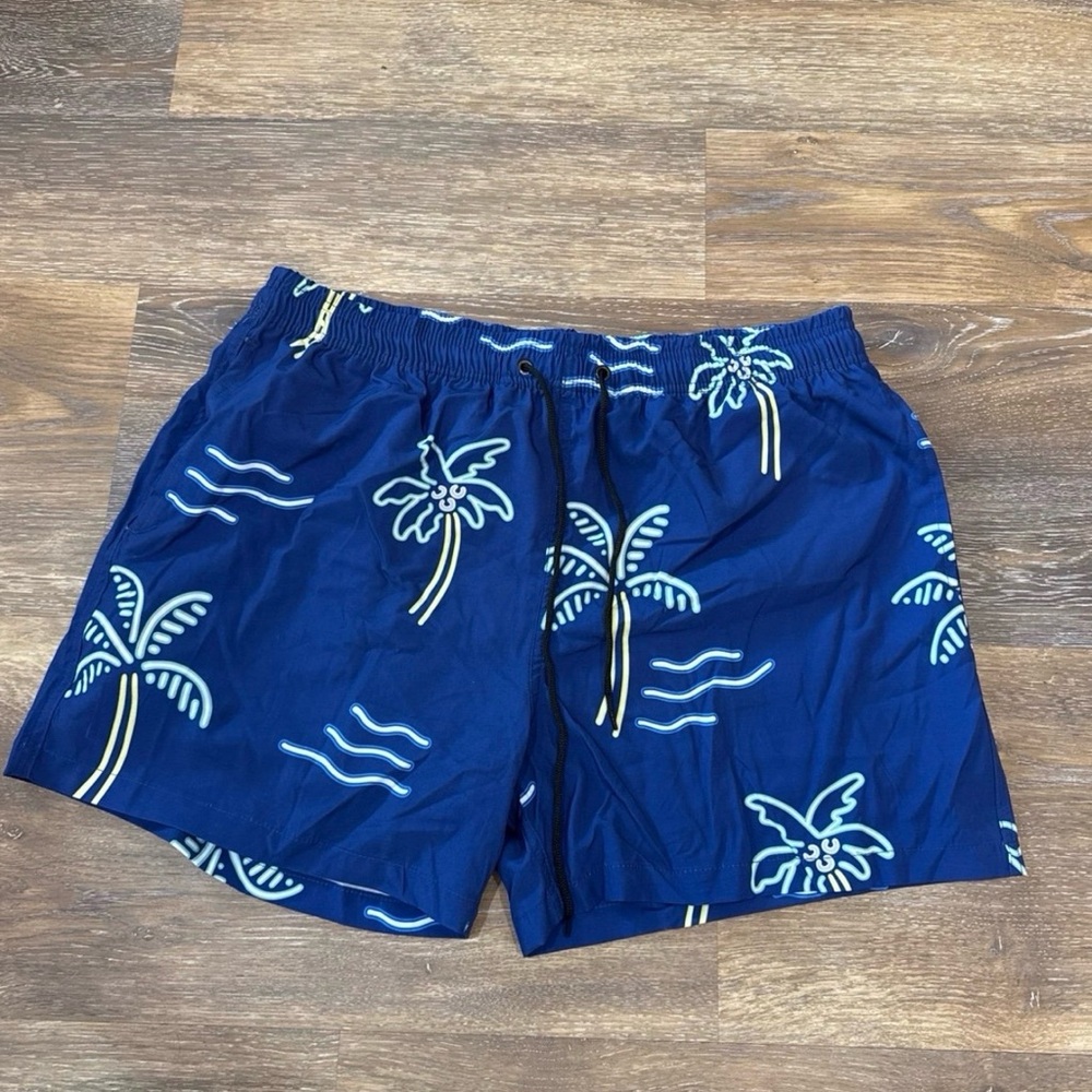 Men's Navy Palm Print Swim Shorts